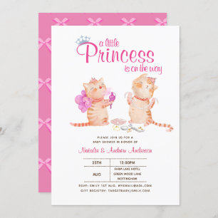 Invitation Prince Baby shower Chats Kitten Girls Rose mignonn