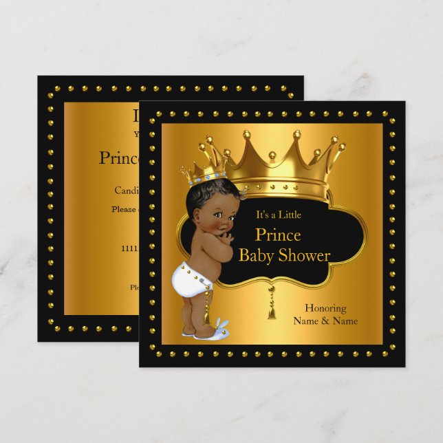 Invitation Prince Baby shower Cute Boy Crown Ethnic (Devant / Derrière)