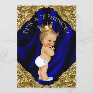 Invitation Prince baby shower de bleu et d'or