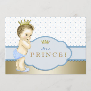 Invitation Prince baby shower de bleus layette et d'or