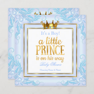 Invitation Prince Baby shower d'or bleu clair