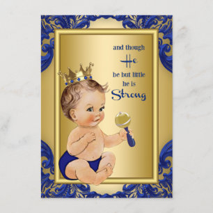 Invitation Prince baby shower d'or de bleu royal