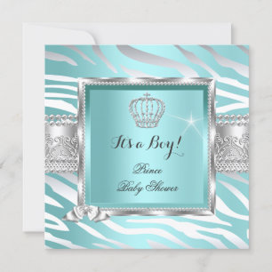 Invitation Prince Baby Shower Garçon Bleu Menthe Zèbre
