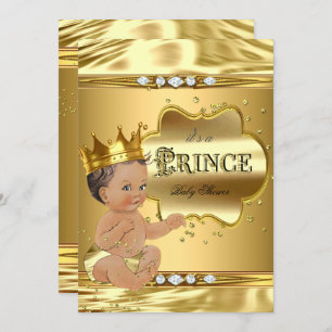 Invitation Prince Baby shower Gold Foil Brunette Baby Boy