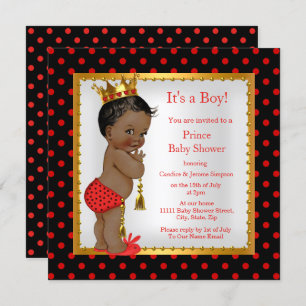 Invitation Prince Baby shower Red Gold Black Boy Ethnic