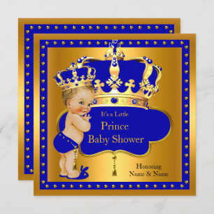 Invitation Prince Baby shower Royal Blue Boy Crown Blonde