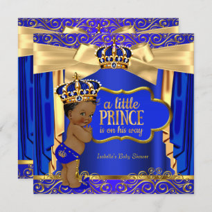 Invitation Prince Baby shower Royal Blue Gold Draps Ethnique