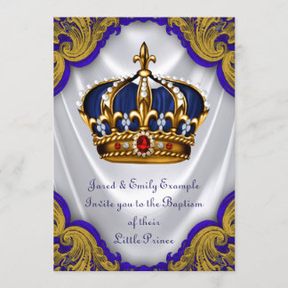 Invitation Prince Baptême Couronne Royale Bleue Or Rubis Garç