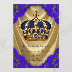 Invitation Prince Baptême en Satin Bleu Royal et Or Garçon