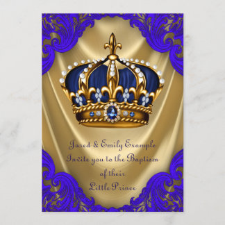 Invitation Prince Baptême en Satin Bleu Royal et Or Garçon
