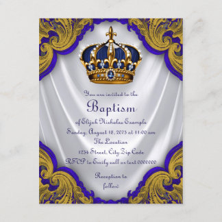 Invitation Prince Baptême Garçon Satin Tourbillon Bleu Royal