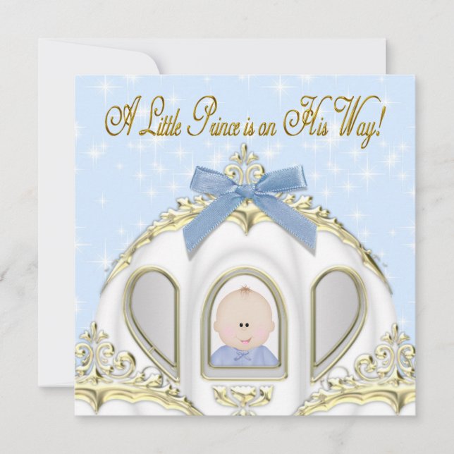 Invitation Prince Bébé Bleu Fête de Naissance de Bébé Garçon (Devant)