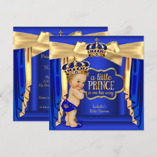 Invitation Prince Bébé Bleu Royal Shower de Naissance Couronn