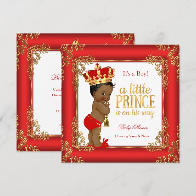 Invitation Prince Bébé Fils de l'Or Rouge Bain de Mousseline  (Devant / Derrière)