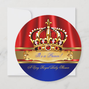 Invitation Prince Bébé Shower Garçon Bleu Royal Or Rouge Cour