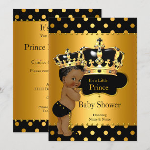 Invitation Prince Bébé Shower Garçon Noir Or Ethnique