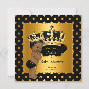 Invitation Prince Bébé Shower Garçon Noir Or Ethnique