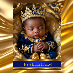 Invitation Prince Bleu Royal Or Fête de Naissance Ethnique
