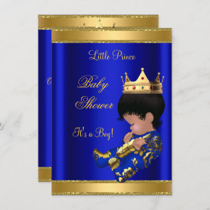 Invitation Prince Boy Baby shower Bleu 2 Africain Américain
