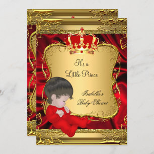 Invitation Prince Boy Baby shower Red Ornate Gold