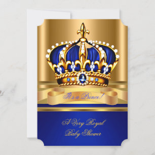 Invitation Prince Boy Baby shower Royal Blue Gold Crown 2