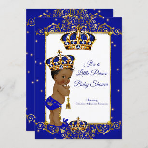 Invitation Prince Boy Baby shower Royal Blue Gold Ethnic