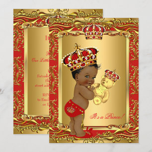Invitation Prince Couronne Bébé Royal Rouge Fête Ethnique