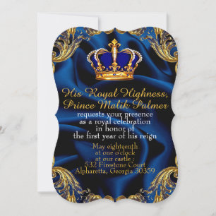 Invitation Prince Couronne bleue royale et or et Invitati en