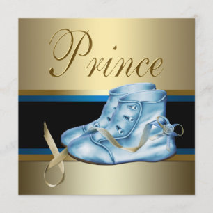 Invitation Prince doux baby shower de bleus layette et d'or