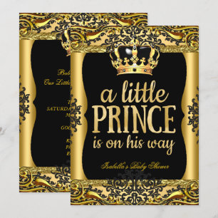 Invitation Prince en route Baby Shower Or Noir 2