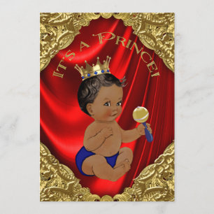 Invitation Prince ethnique baby shower d'or bleu rouge
