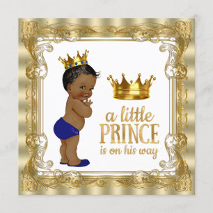 Invitation Prince ethnique baby shower d'or de bleu royal