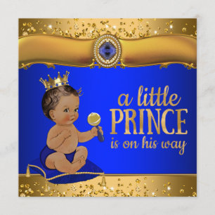 Invitation Prince ethnique baby shower d'or de prince bleu