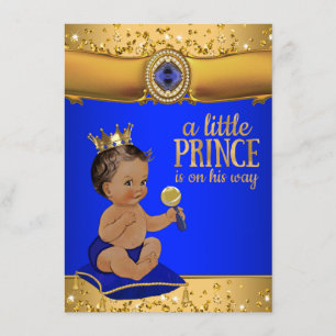 Invitation Prince ethnique baby shower d'or de prince bleu