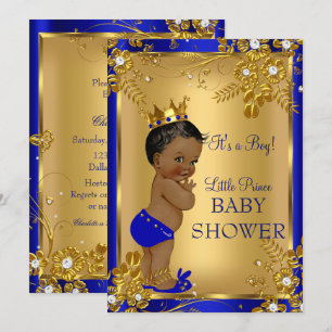 Invitation Prince ethnique bébé garçon Shower or Floral Bleu 
