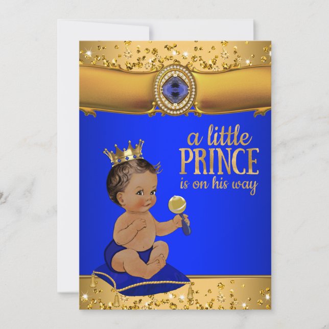 Invitation Prince ethnique royal bleu or Fête de naissance de (Devant)
