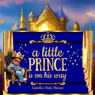 Invitation Prince Ethnique Royal Bleu Or Trône Baby Shower 