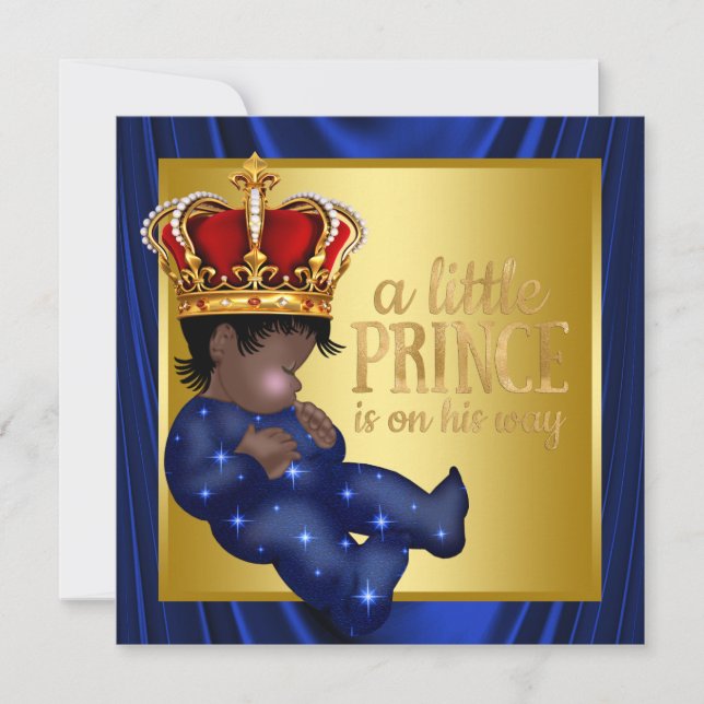 Invitation Prince ethnique royal couronne bleu bébé Shower (Devant)