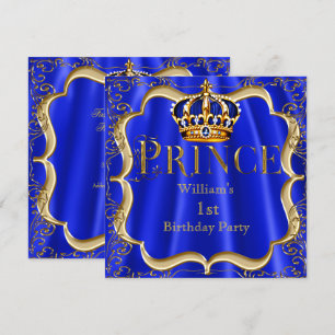 Invitation Prince Garçon 1er Anniversaire Couronne Royale Ble