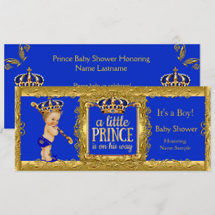 Invitation Prince garçon sur son chemin Bleu Royal Or Blond G