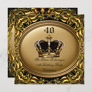 Invitation Prince King Gold Royal Couronne noire Anniversaire
