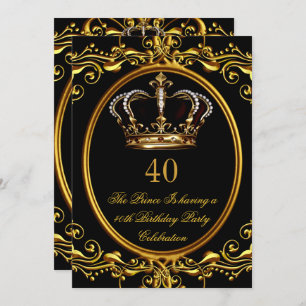 Invitation Prince King Gold Royal Couronne noire Anniversaire