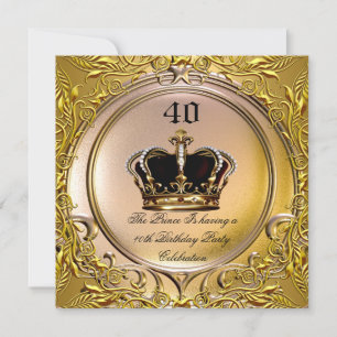 Invitation Prince King Gold Royal Couronne noire Anniversaire
