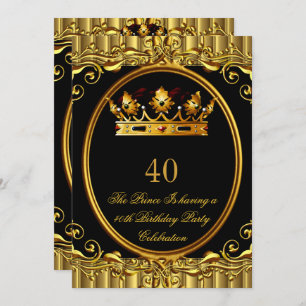 Invitation Prince King Gold Royal Couronne noire Anniversaire