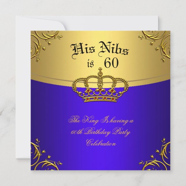 Invitation Prince King Red Gold Royal Blue Crown 60 Anniversa (Devant)