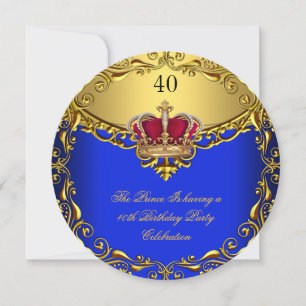 Invitation Prince King Red Gold Royal Blue Crown Anniversaire