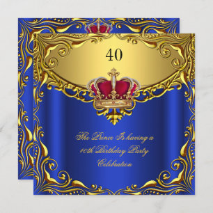 Invitation Prince King Red Gold Royal Blue Crown Anniversaire