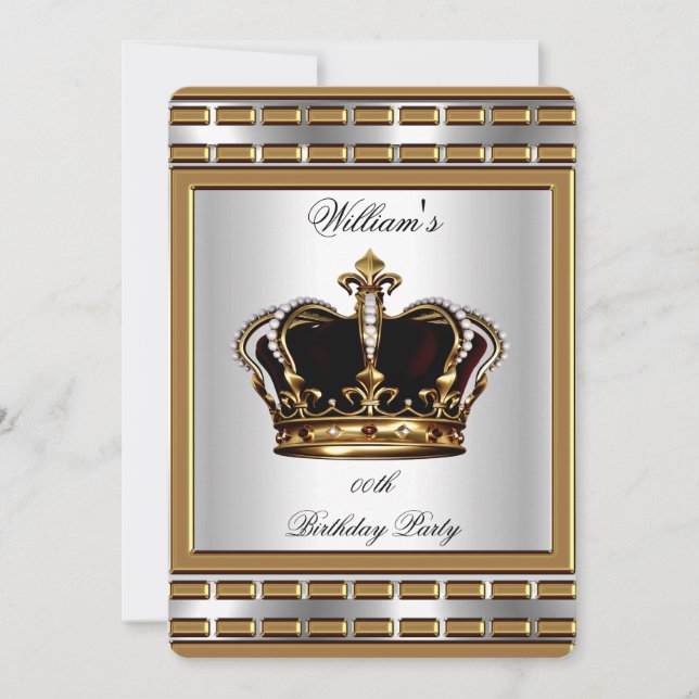 Invitation Prince King Royal Couronne Gold Argent fête d'anni (Devant)
