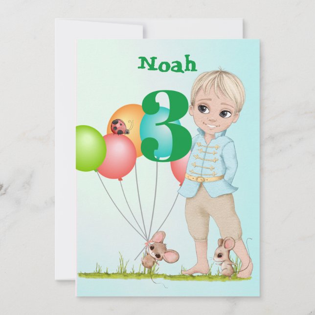 Invitation Prince Mette Bleu Vert Souris Âge Anniversaire (Dos)