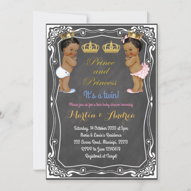 Invitation Prince ou Princesse Baby shower jumeau (Devant)